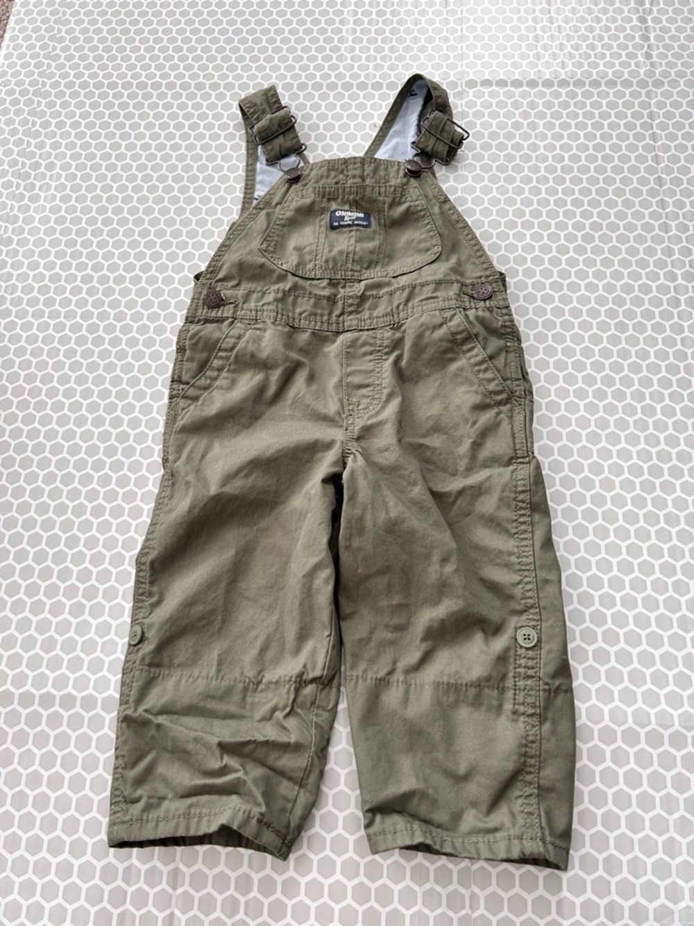 OshKosh B'gosh Kids Olive Overalls with Adjustable Straps. Size 2T